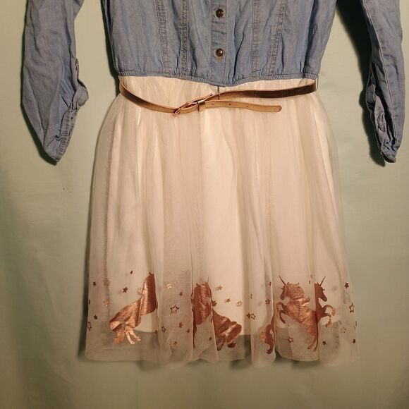 Girls Unicorn Tulle Dress with Denim Top – Cute Party & Casual Outfit - Picture 2 of 4